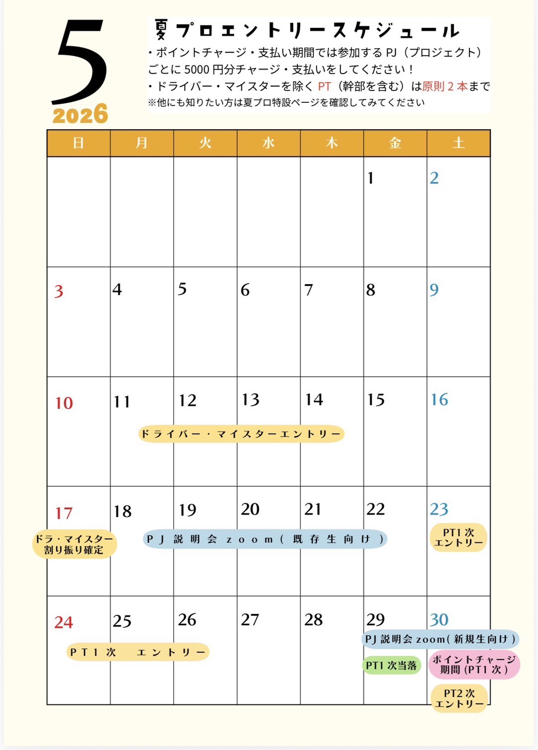エントリースケジュール5月