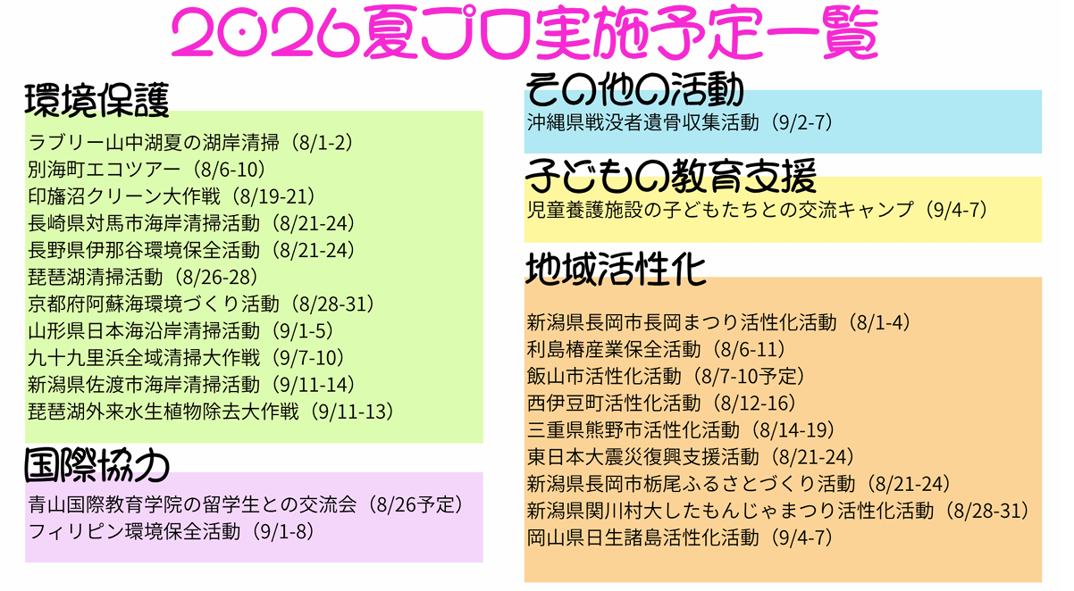 夏プロジェクト2026一覧